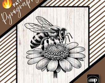 Bumble Bee and Sunflower Pyrography Template, Pattern for Wood Burning