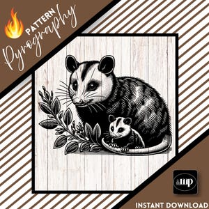 Opossum avec modèle de modèle de pyrogravure pour bébé pour l'art de la gravure sur bois