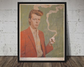Retro BOWIE Wall Art Poster, David Bowie Home Decor, Ziggy Stardust Poster Print, Labyrinth Jareth Portrait Gift, Rebel Rebel Music Art Gift