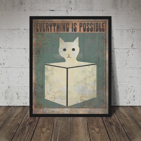 SCHRODINGER'S CAT Fine Art Print, PHYSICS Poster Wall Decor, Science College Student Gift, Nerd Geek Physics Gift, Funny Science Teacher
