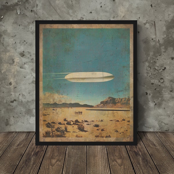 TIC TAC UFO kunst aan de muur, retro gebruik vliegende schotel poster print, Ocean Alien Home decor, vintage Sci-Fi TicTac kunst, openbaarmaking David Fravor gift