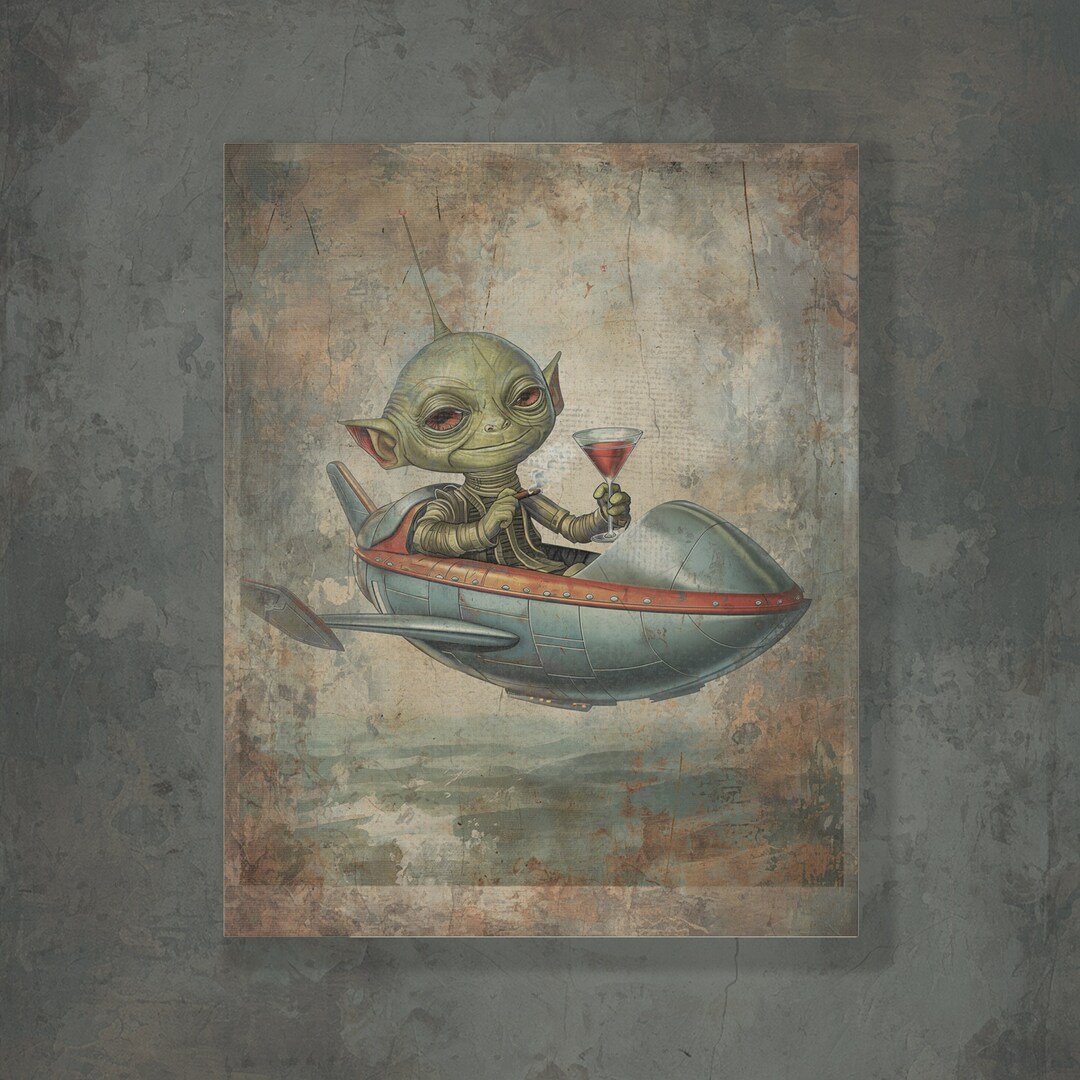 TOILE TABLEAUX ovni ufo extraterrestre alien 50X70 CM EUR 36,99