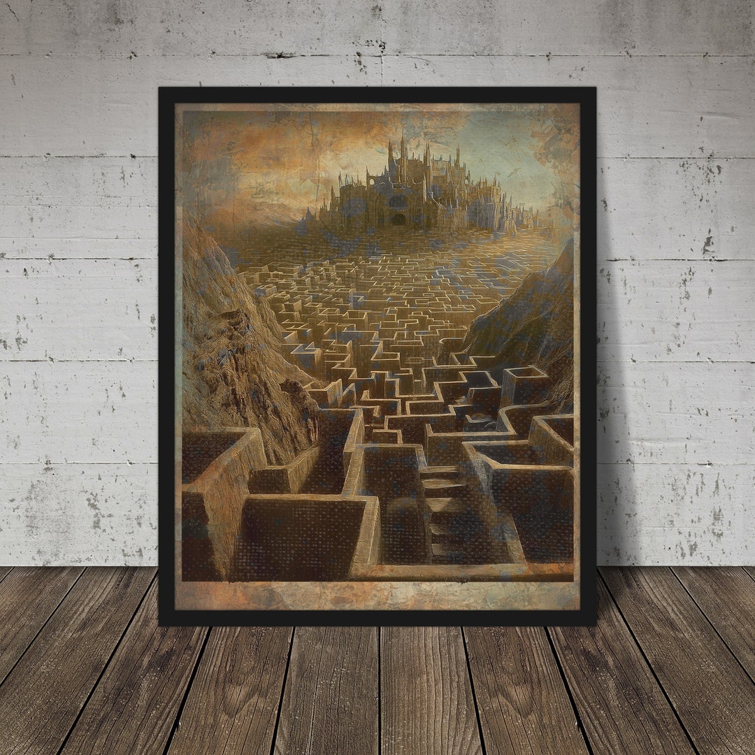 LABYRINTH FINE ART Poster, Bowie Movie Retro Print, Labyrinth Maze Wall Art, Jim Henson Movie