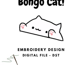 Bongo Cat Embroidery Design, Machine Embroidery File, Instant Download