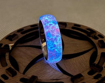Titan Glow Ring mit Opal Inlay, 4mm, 6mm, 8mm, Gratis Lasergravur innen