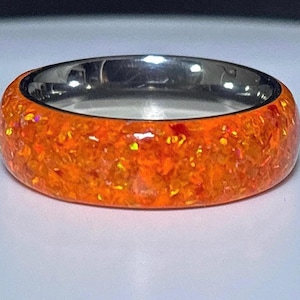 Orange Opal Glow Ring – Titanium Ring, Glow in the Dark Band, Fire Opal Inlay Ring, 8mm 6mm 4mm Wedding Band, Men’s Women’s Ring, Gift