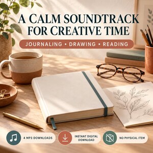 Creative Quiet Time Guitar Instrumentals, Calm Music for Journaling, Drawing and Reading, 3 Originals + 1 Hour Loop MP3