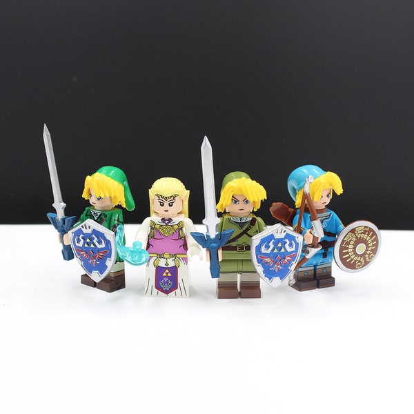 Custom Cake Figure Cute Blue / Green Prince and Princess from Video Game Minifig Building Block Toy