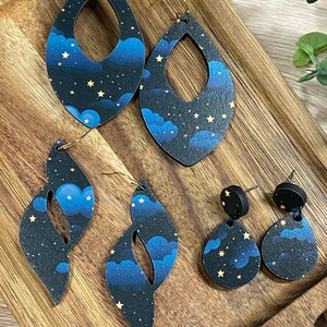 Starry Sky Wood Earrings – Handcrafted Celestial Jewelry in Unique Shapes | Lightweight Dangle & Stud Earring Collection