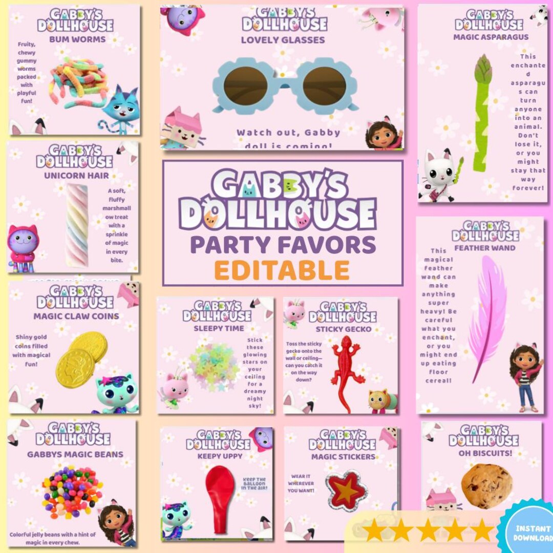 12 Gabbys Dollhouse Party Favors Printable and Editable, Birthday Party ...