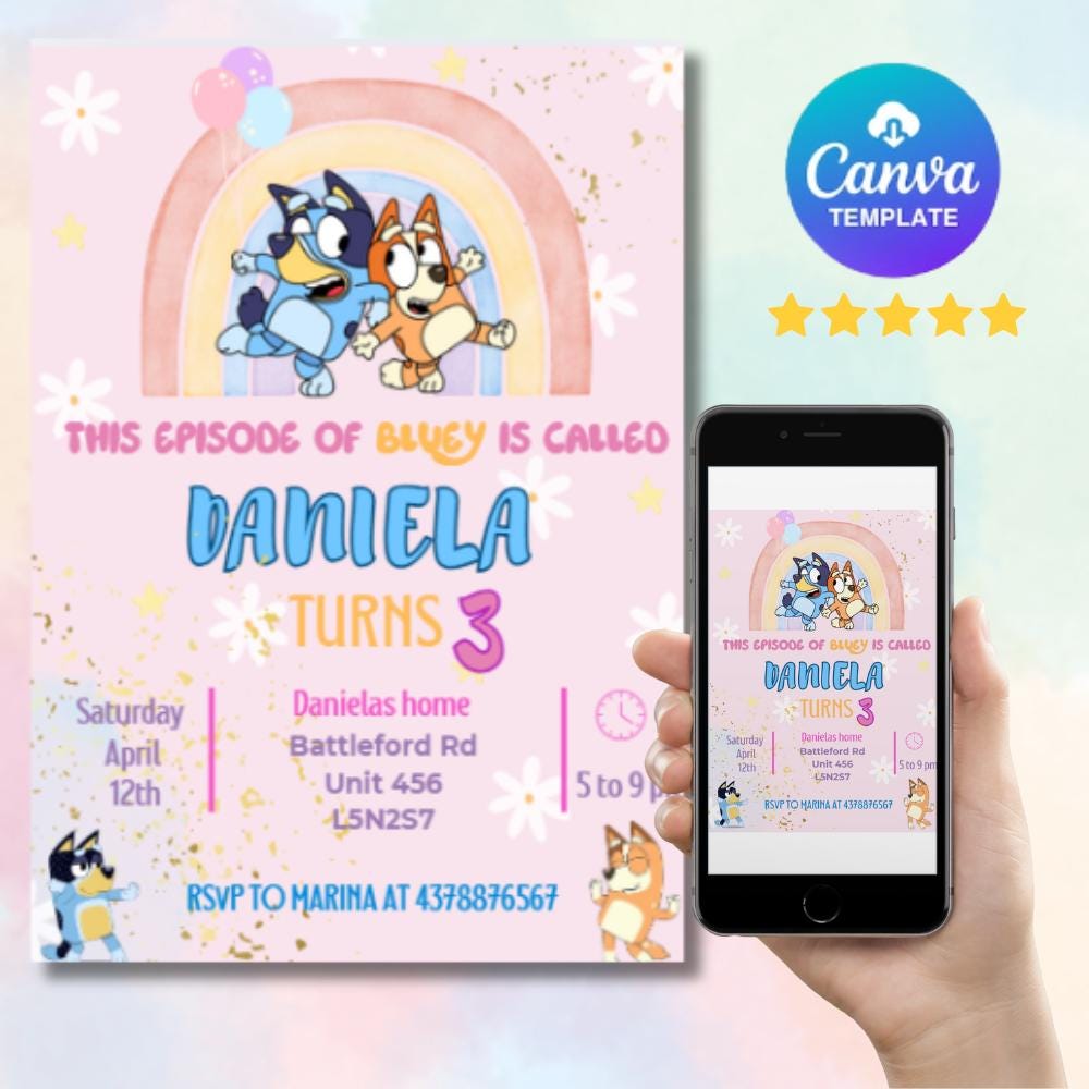 Digital Bluey Party Label Template