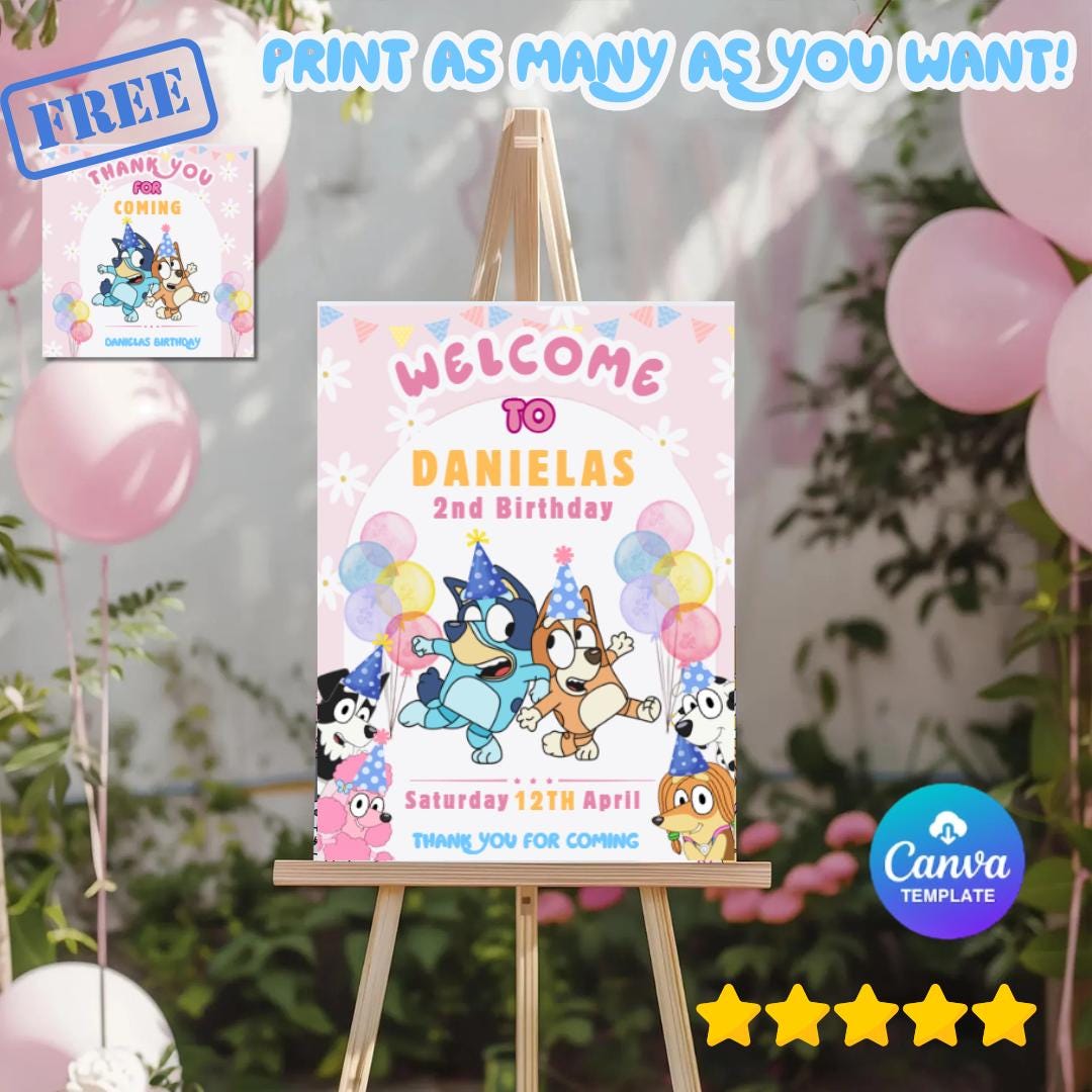 Digital Bluey Party Label Template