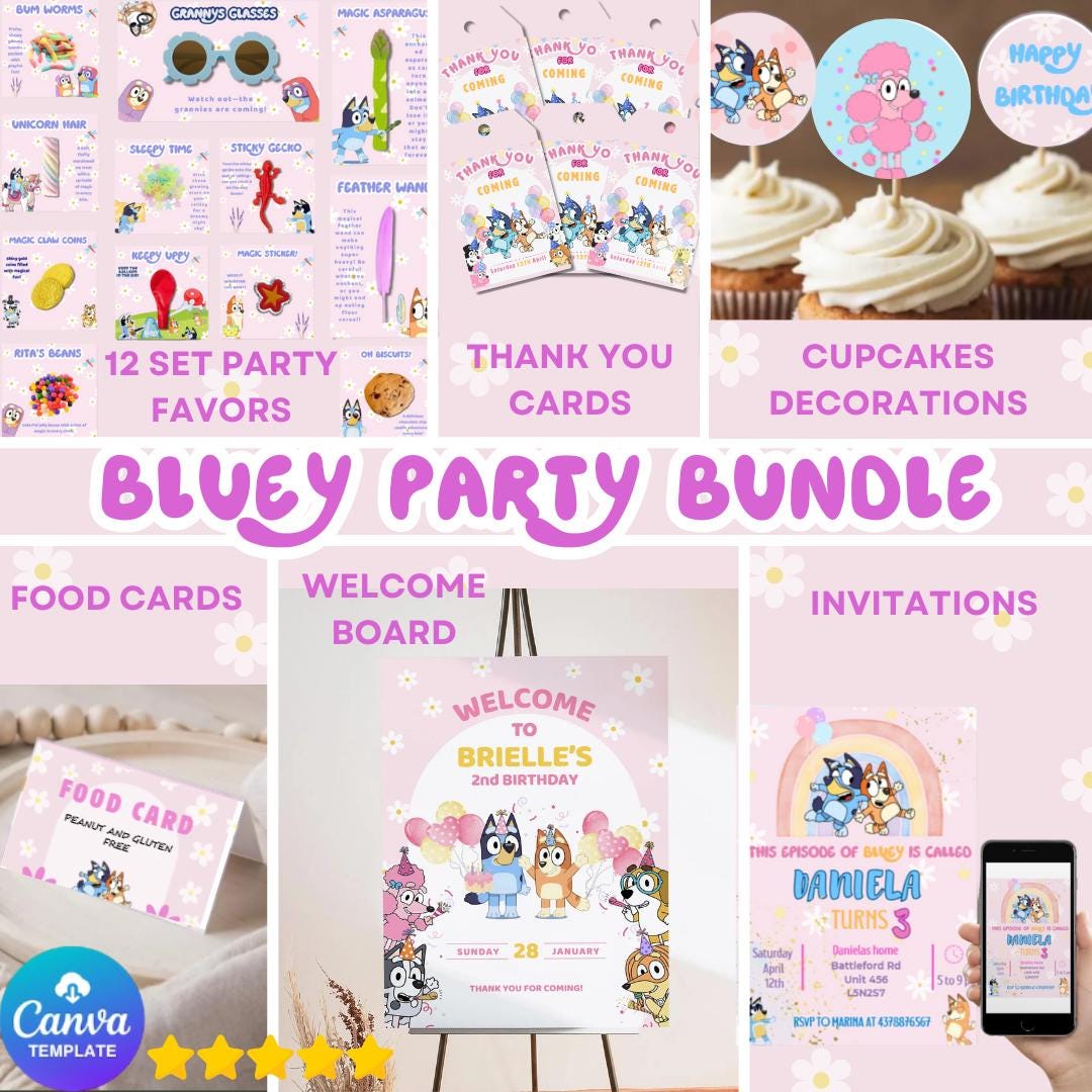 Digital Bluey Party Label Template