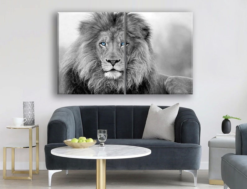 Lion Wall Art Blue Eyed Wall Art Black White Print Gallery Wall Set