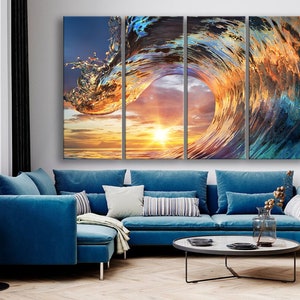 Abstract Ocean Wave Wall Art ocean waves print, blue beach wave photography, modern coastal water poster, large printable wall art
