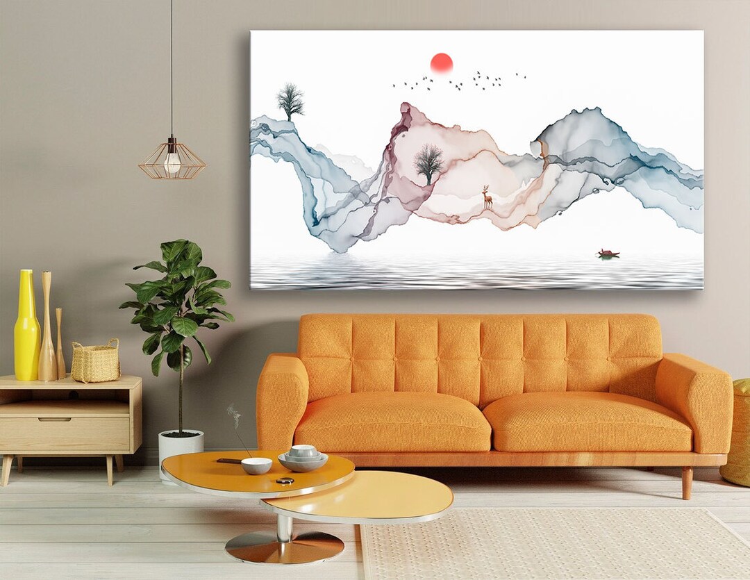 Japanese Mountain Canvas Wall Art Japanese Decor Minimalist Landscape ...