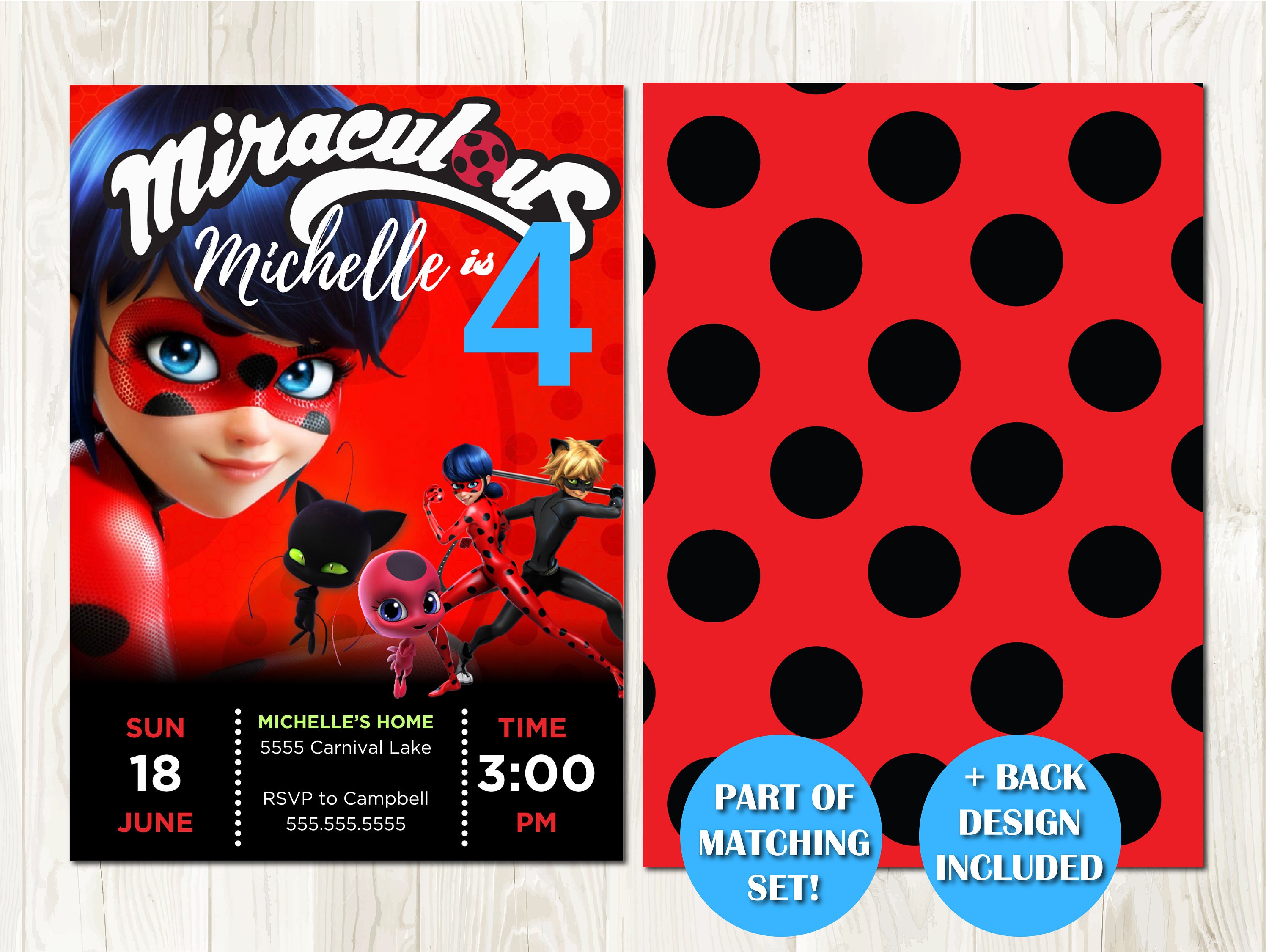 Kit Imprimible Ladybug Miraculous + Libro Colorear Editable