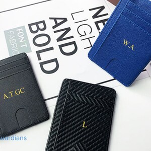 Porte-cartes de crédit RFID personnalisé : portefeuille mince et élégant avec initiales - Mini étui en cuir PU, un cadeau DIY élégant pour femme et homme