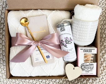Cozy Care Package: Blanket, Socks, Tea, Mug, Treats for Mom