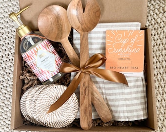 Housewarming Gift, Realtor Gift, First Home, New Homeowner Goodie Basket, Hostess Gift, GiftBox for Her, Thank You, wood spoons dish towel