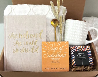 Motivational Gift Box for Her - Blanket, Linen Journal, Teas, Mug & Inspirational Cards