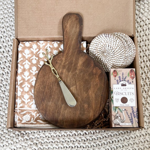 New Home Gift Box: Hygge Housewarming Basket with Wood Board