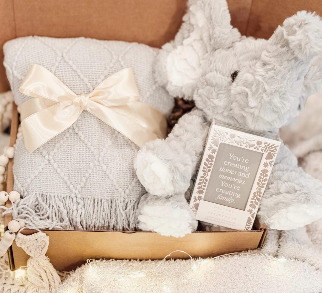 Baby Gift Set: Elephant Plush, Affirmation Cards, Soft Blanket - Etsy