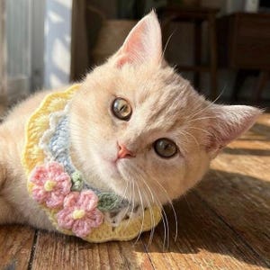 Collar de gato de crochet hecho a mano, bandana floral para perro, bufanda ligera para gatitos, accesorio para mascotas pequeñas