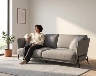 Modern Scandinavian 3-Seater Upholstered Sofa, Custom Designer Couch