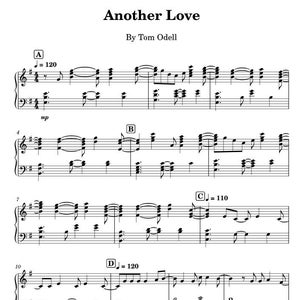 Another Love - Tom Odell Official Sheet Music Downloadable PDF