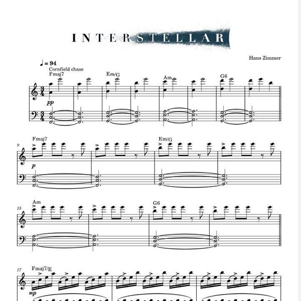 Interstellar Theme ( Cornfield Chase ) - Hans Zimmer Official Sheet Music Downloadable PDF
