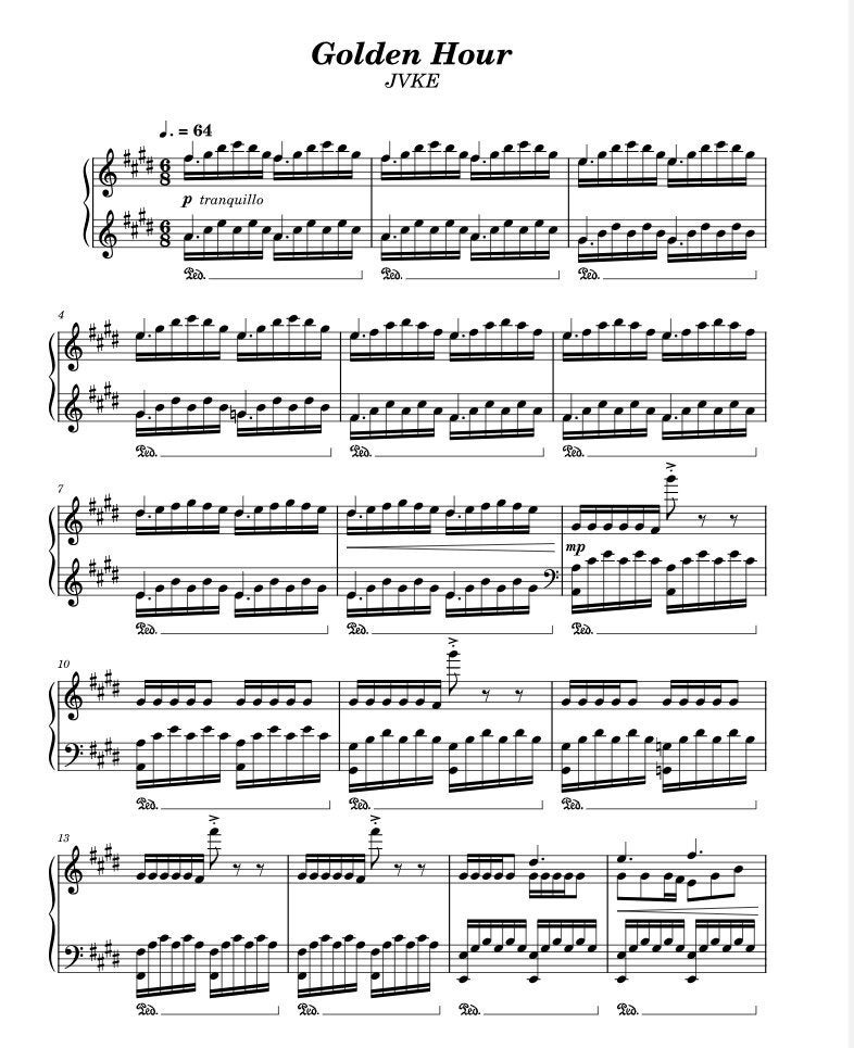 Golden Hour - JVKE Official Sheet Music Downloadable PDF