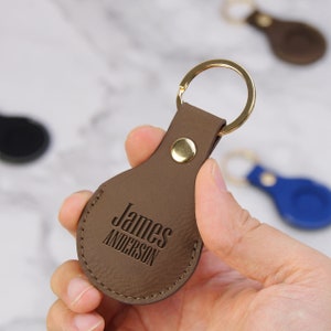 Airtag Leather Keychain, Personalized Airtag Holder, Gift For Father&#39;s day, Custom Keychain, Gift For Him, Apple AirTag Case