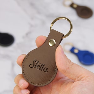 Airtag Leather Keychain, Personalized Airtag Holder, Gift For Father&#39;s day, Custom Keychain, Gift For Him, Apple AirTag Case
