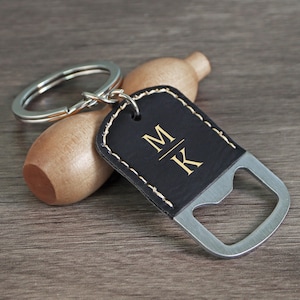 Personalized Leather Wrapped Bottle Opener and Keychain, Leather Engraved Keychain, Groomsman Gift, Custom Bottle Opener