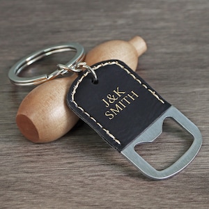 Personalized Leather Wrapped Bottle Opener and Keychain, Leather Engraved Keychain, Groomsman Gift, Custom Bottle Opener