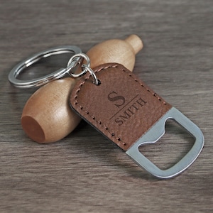 Personalized Leather Wrapped Bottle Opener and Keychain, Leather Engraved Keychain, Groomsman Gift, Custom Bottle Opener