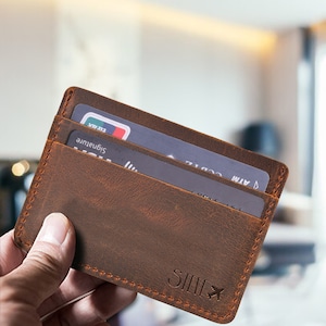 Genuine Leather Wallet Minimalist Slim Front Pocket Wallet Men&#39;s Cardholder Personalized Slim Card Holder Personalized Father&#39;s Day Gift