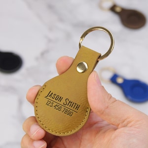 Airtag Leather Keychain, Personalized Airtag Holder, Gift For Father&#39;s day, Custom Keychain, Gift For Him, Apple AirTag Case