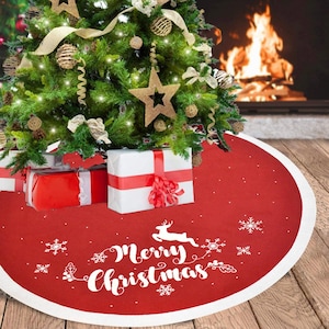 Merry Christmas Tree Skirt, Snowflake Christmas Tree Skirt, Home Decor Tree Skirt, Christmas Decorations, Pine Tree Skirt, Family Gift Skirt