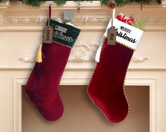 Christmas Velvet Stockings, Personalized with Velvet Cuff, Family Gift Stockings, Personalized Velvet Stockings, Christmas Stockings STC7