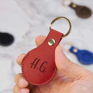 Airtag Leather Keychain, Personalized Airtag Holder, Gift For Father&#39;s day, Custom Keychain, Gift For Him, Apple AirTag Case
