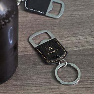 Personalized Leather Wrapped Bottle Opener and Keychain, Leather Engraved Keychain, Groomsman Gift, Custom Bottle Opener