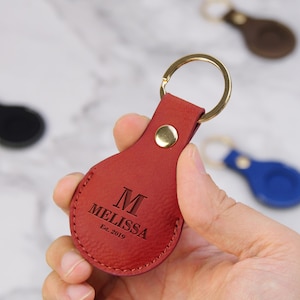 Airtag Leather Keychain, Personalized Airtag Holder, Gift For Father&#39;s day, Custom Keychain, Gift For Him, Apple AirTag Case