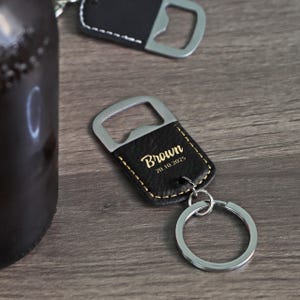 Personalized Leather Wrapped Bottle Opener and Keychain, Leather Engraved Keychain, Groomsman Gift, Custom Bottle Opener
