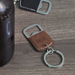 Personalized Leather Wrapped Bottle Opener and Keychain, Leather Engraved Keychain, Groomsman Gift, Custom Bottle Opener