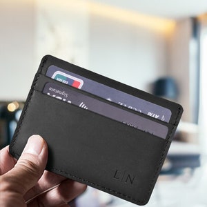 Genuine Leather Wallet Minimalist Slim Front Pocket Wallet Men&#39;s Cardholder Personalized Slim Card Holder Personalized Father&#39;s Day Gift