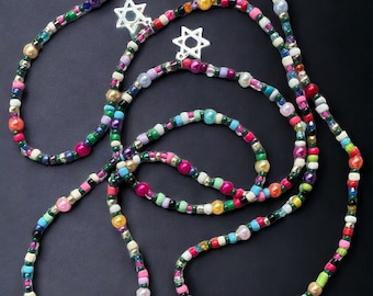 Rainbow Beaded Star of David Necklace (for kids and adults!)