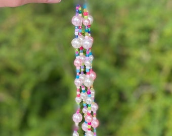 Pink pearl and multi-colored phone charm