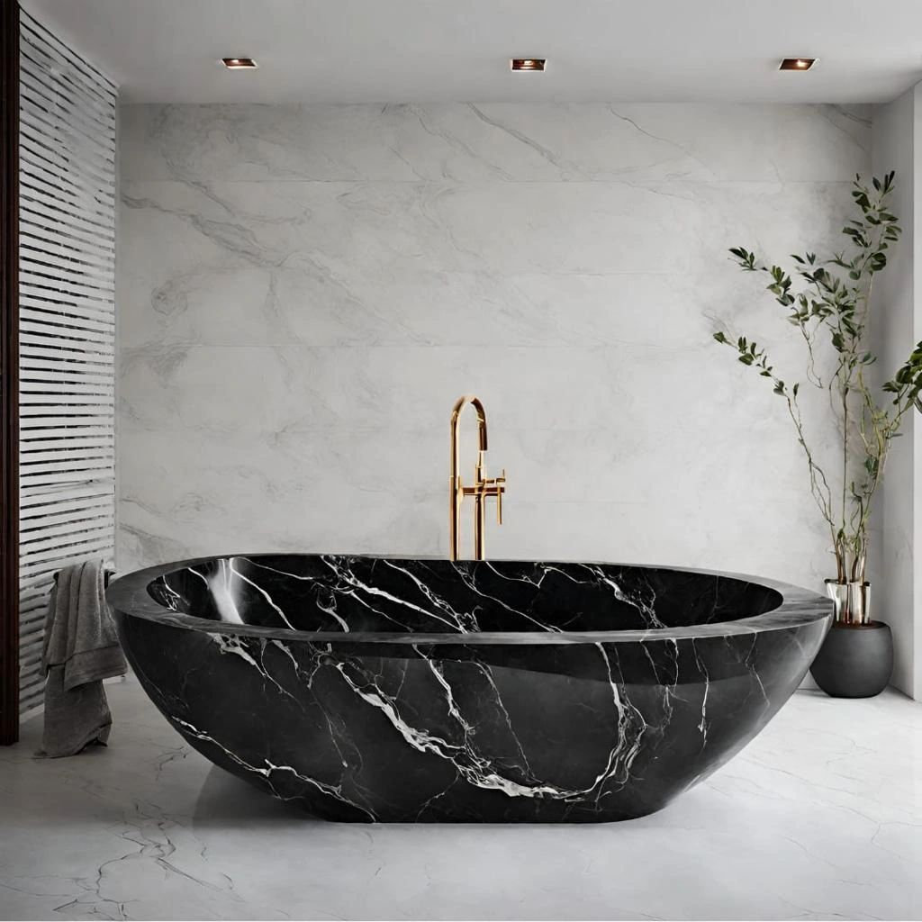Natural Travertine Marble Bathtub Luxury Design Bathtub Hand Carved